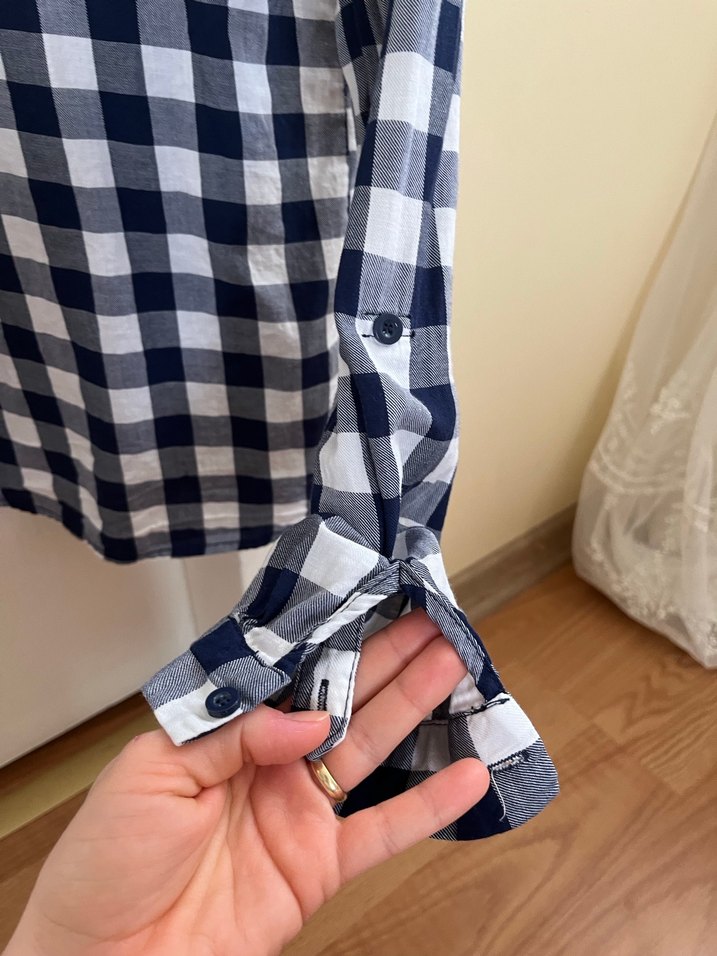 Mavi Gri Kareli Pamuklu Kadın Gömlek - Görsel 4