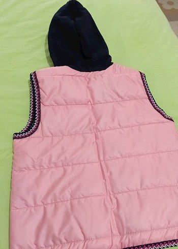 Kız Çocuk Pembe Kapüşonlu Fermuarlı Yelek - Görsel 5