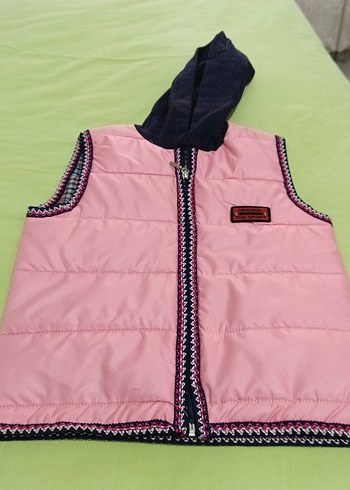 Kız Çocuk Pembe Kapüşonlu Fermuarlı Yelek - Görsel 6