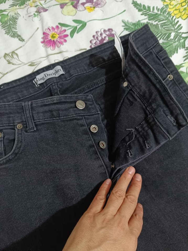 Gri Bağlama Desenli Erkek Kot Pantolon - Görsel 4