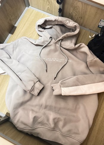 Abentiny Gri Kapüşonlu Baskılı Kadın Sweatshirt