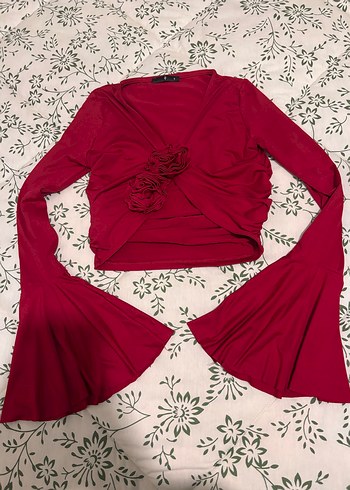 Eyyo kırmızı dalgıç kumaş bluz - Görsel 2