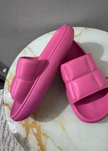 40 Beden pembe Renk Pembe Kadın Platform Terlik Kareli Detaylı