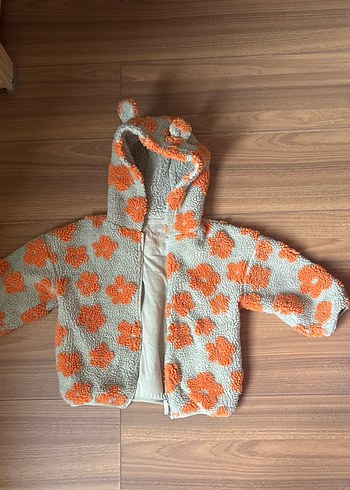 Kız Çocuk Gri Kapüşonlu Peluş Ceket