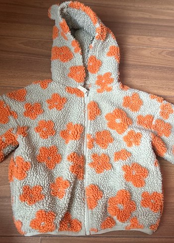4 Yaş Beden gri Renk Kız Çocuk Gri Kapüşonlu Peluş Ceket