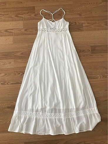 H&M HM Krem Uzun Pamuklu Elbise