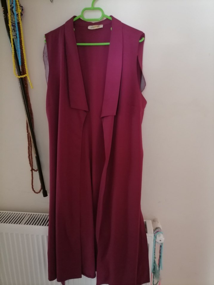 Bordo Uzun Kollu Drapeli Kadın Yelek - Görsel 2