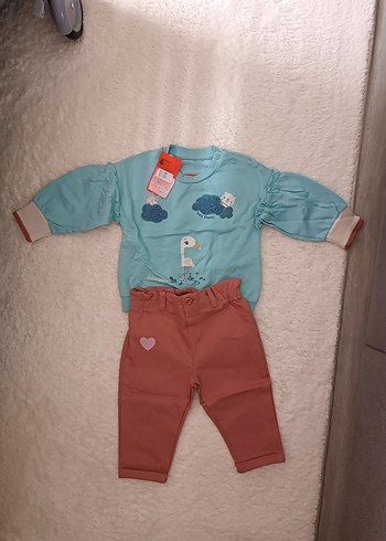 Mavi Baskılı Uzun Kollu Bebek Kız Takımı