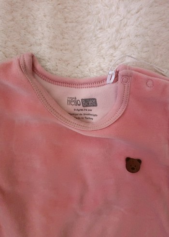 Uzun Kollu kadife Pembe Bebek Body - Görsel 2