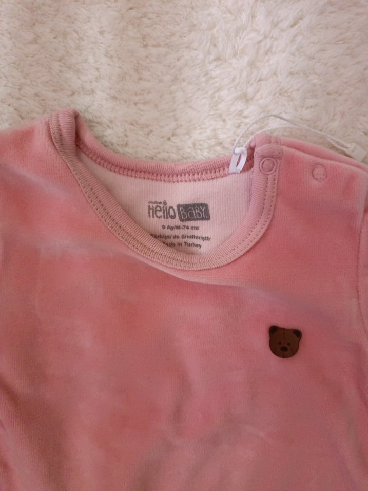 Uzun Kollu kadife Pembe Bebek Body - Görsel 2