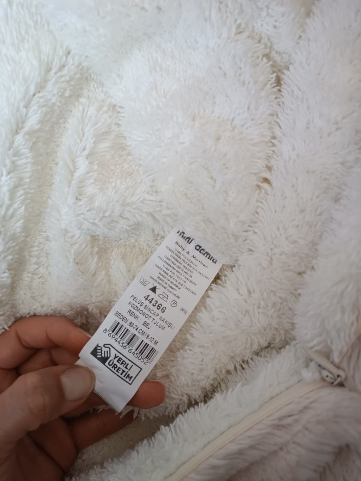 Kürklü Kapüşonlu Nakışlı Peluş Bebek Tulumu - Görsel 3