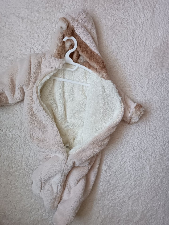 Kürklü Kapüşonlu Nakışlı Peluş Bebek Tulumu - Görsel 2