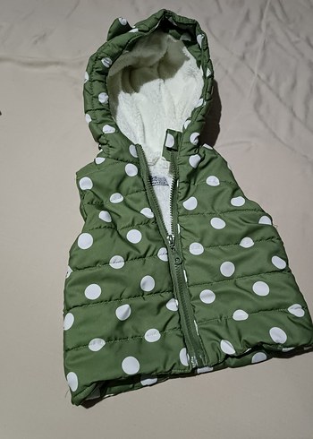 Kız Çocuk Kapüşonlu içi kürklü şardonlu Puantiyeli Yeşil Yelek - Görsel 2