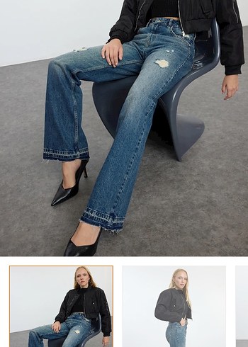 Trendyol & Milla Kadın Lacivert Bol Kesim Midi Denim Jean