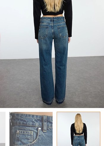 Kadın Lacivert Bol Kesim Midi Denim Jean