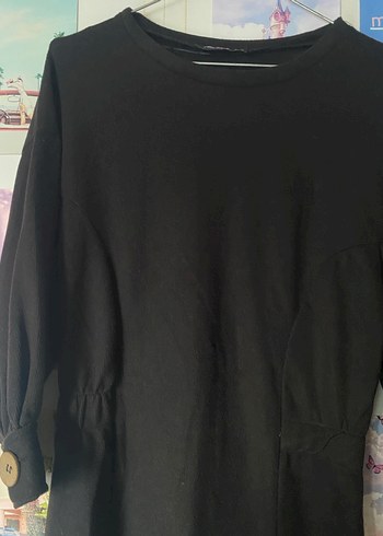 Düğmeli Siyah Midi Elbise - Görsel 2