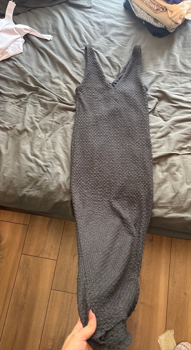 Zara Gri  V Yaka Uzun Elbise - Görsel 2