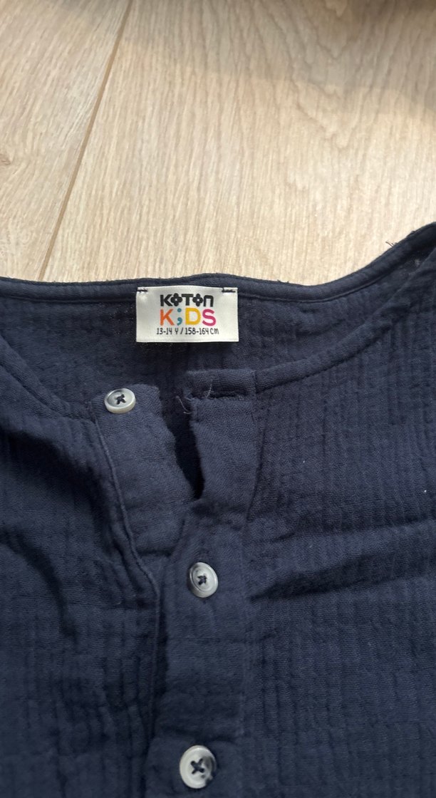 Erkek  çocuk Lacivert Keten Kısa Kollu Bol Kesim Gömlek - Görsel 2