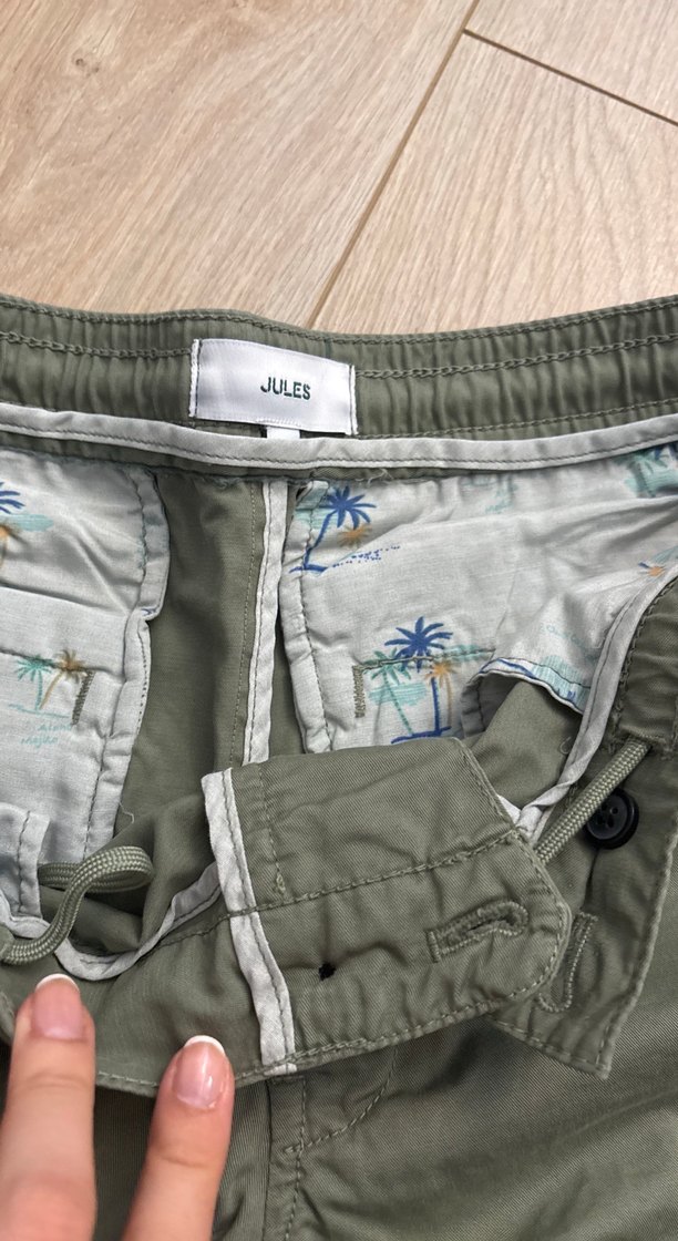 Erkek Haki Keten Kemerli Mini Şort - Görsel 2