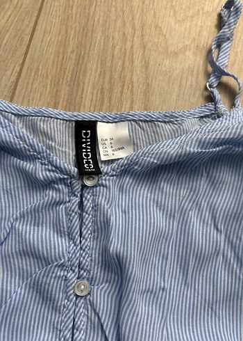 Düğmeli, Askılı, Uzun Kollu Mavi Bluz hm - Görsel 2