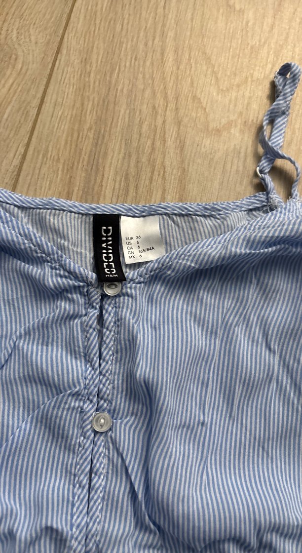 Düğmeli, Askılı, Uzun Kollu Mavi Bluz hm - Görsel 2