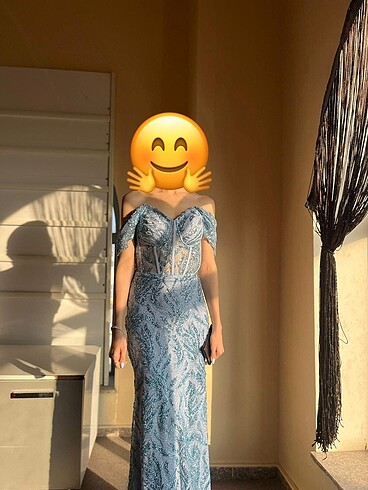 Matmazel Taşlı Simli Pullu Mavi Abiye