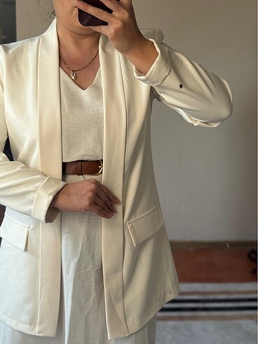 Krem blazer ceket