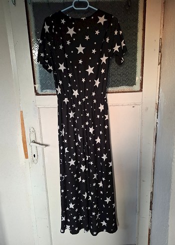 Yıldız Desenli Siyah Uzun Kadın Tulum - Görsel 2