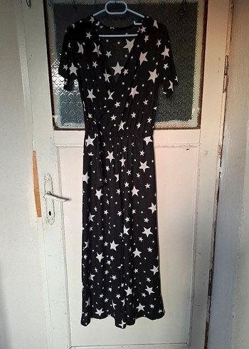 Yıldız Desenli Siyah Uzun Kadın Tulum - Görsel 3