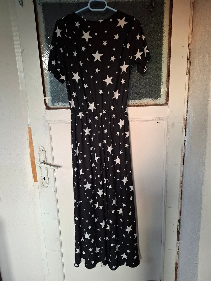 Yıldız Desenli Siyah Uzun Kadın Tulum - Görsel 2