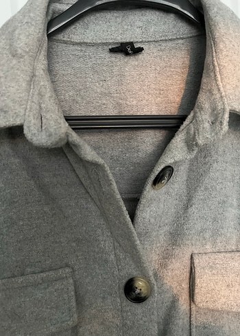 Gri Düğmeli Kadın Yün Gömlek Midi Boy - Görsel 3