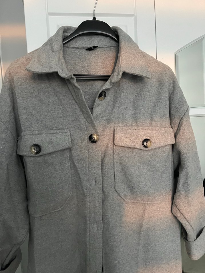 Gri Düğmeli Kadın Yün Gömlek Midi Boy - Görsel 2