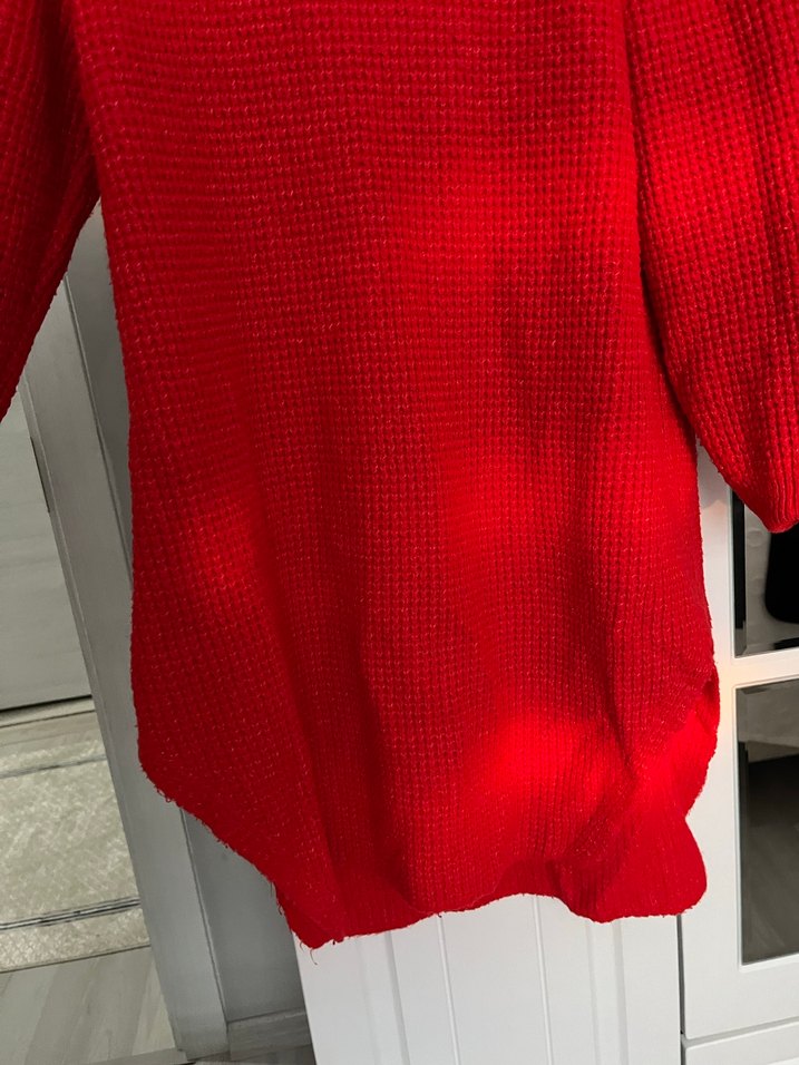 Kadın Kırmızı Boğazlı Triko Tunik - Görsel 2
