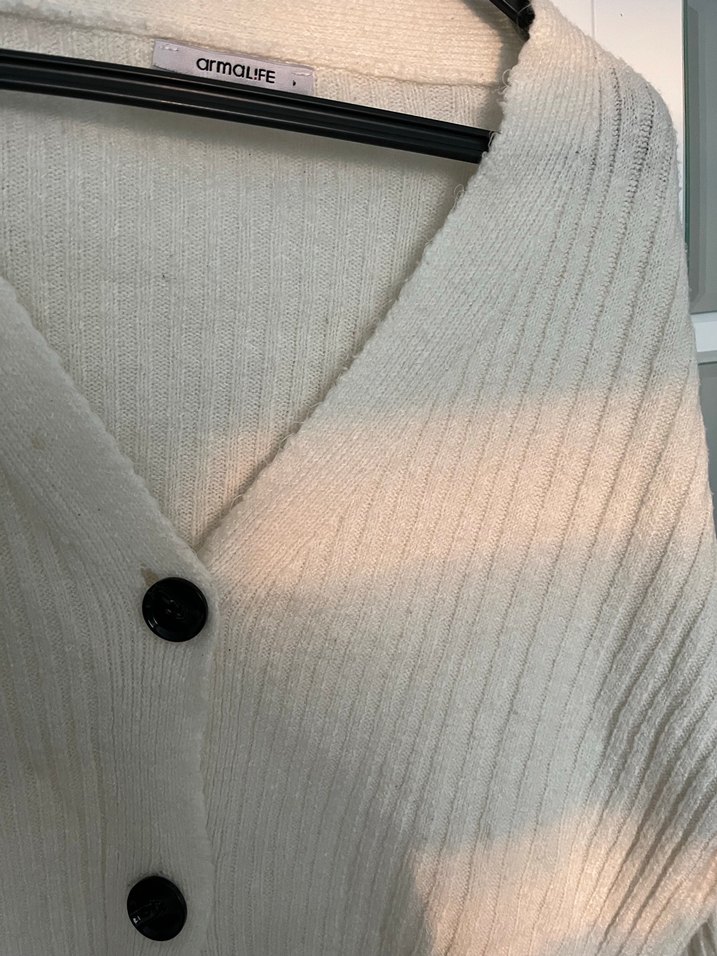 Düğmeli Beyaz Midi Kadın Hırka - Görsel 2