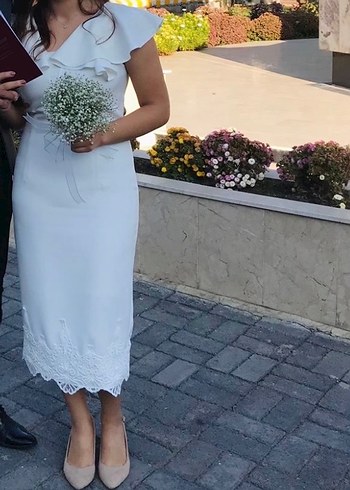 Dantel Detaylı Beyaz Midi Elbise - Görsel 2