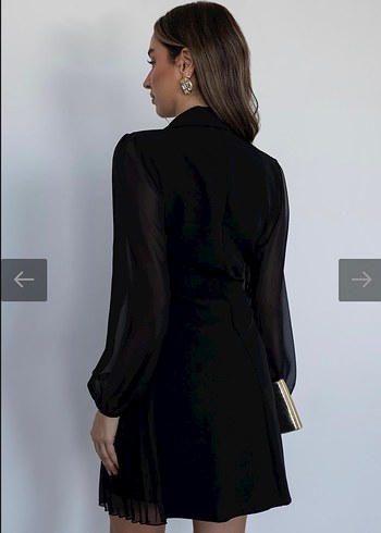 Siyah Piliseli Mini Elbise - Görsel 3