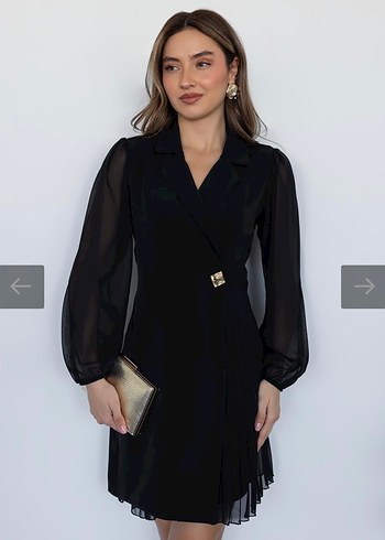 Siyah Piliseli Mini Elbise - Görsel 2