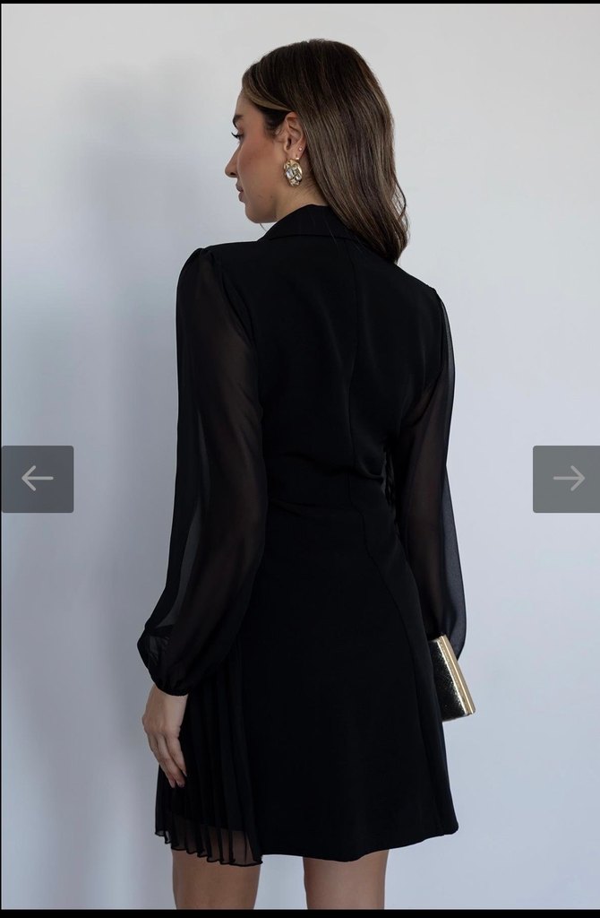 Siyah Piliseli Mini Elbise - Görsel 3