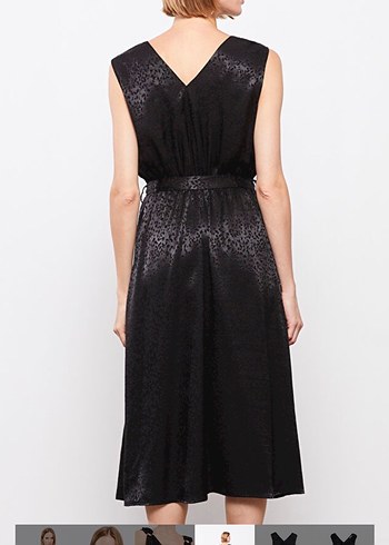 Siyah Yılan Desenli Uzun Drapeli Elbise - Görsel 3