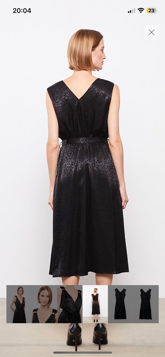 Siyah Yılan Desenli Uzun Drapeli Elbise - Görsel 3