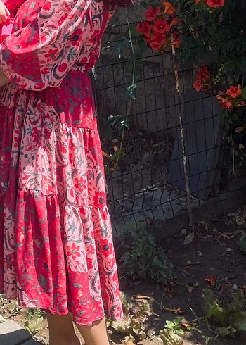 Pembe Bohem Renkli Uzun Elbise - Görsel 2