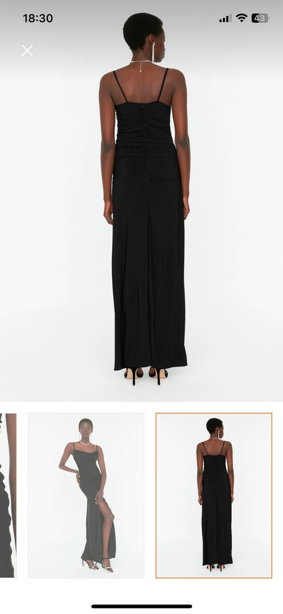 Drapeli Siyah Uzun Askılı Kadın Abiye Elbise - Görsel 2