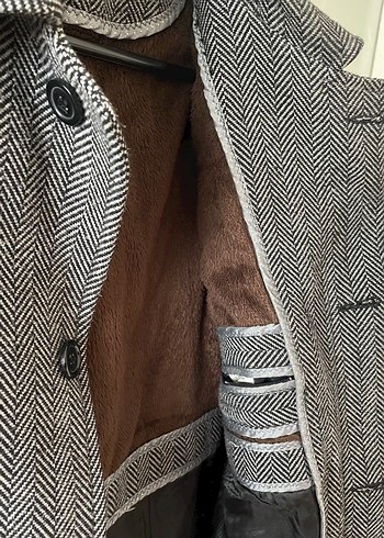 Düğmeli Gri Erkek Midi Kaban - Görsel 3