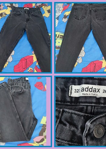 Addax Siyah Baskılı Bol Kesim Kadın Kot Pantolon