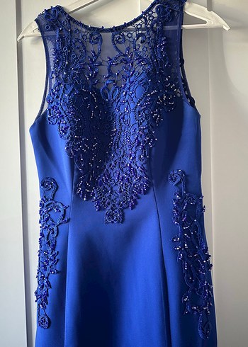 Lacivert Drapeli Uzun Kadın Abiye Elbise - Görsel 5