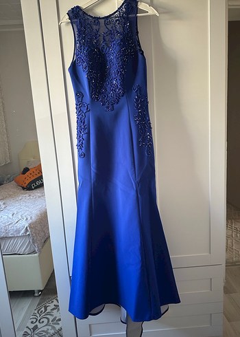 Lacivert Drapeli Uzun Kadın Abiye Elbise - Görsel 3