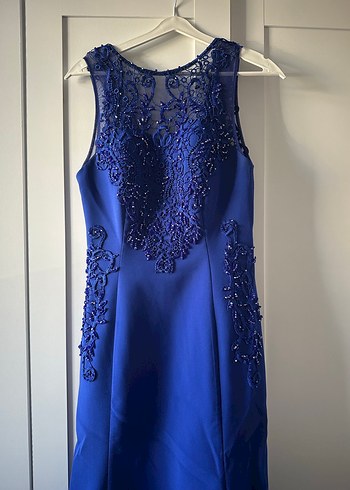 Lacivert Drapeli Uzun Kadın Abiye Elbise - Görsel 4