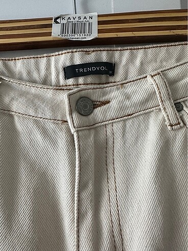 Ekru Yüksek Bel Mom Jean - Görsel 5