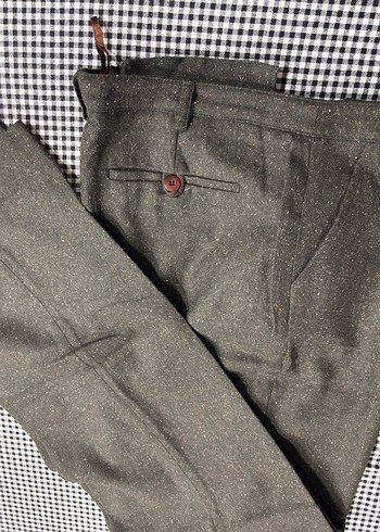 44 Beden Haki renk Yünlü Kumaş Kadın Pantolon-44