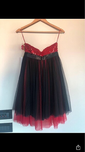 Kırmızı&Siyah Payet Elbise (36-38-40) - Görsel 4